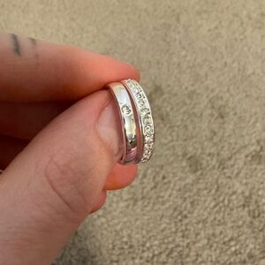 2-pack silver rings with fake diamonds US 7.5